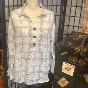 J Jill White Window Pane Plaid Shirt